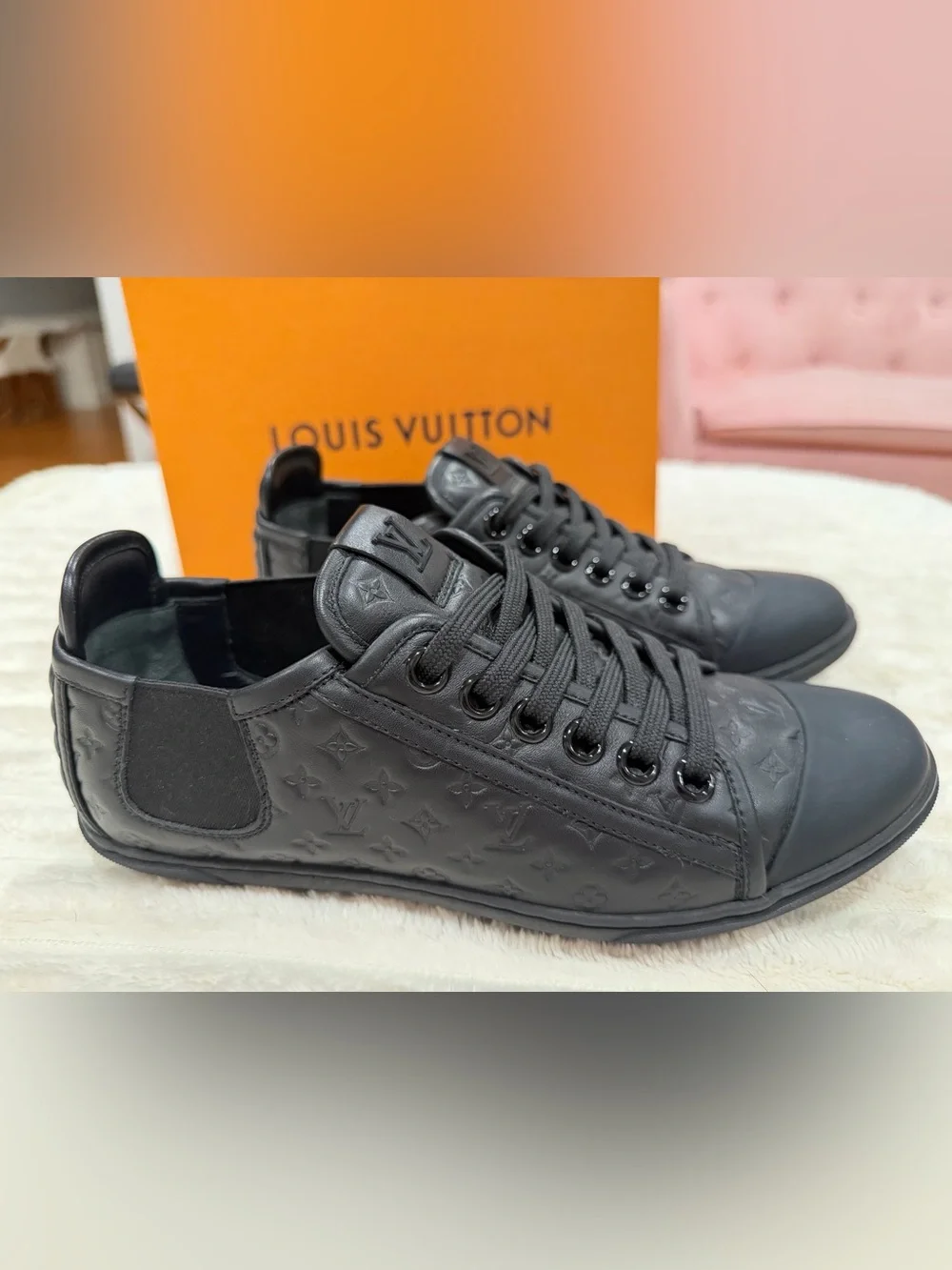 Louis Vuitton Black Monogram Embossed Leather Low-Top Sneakers
